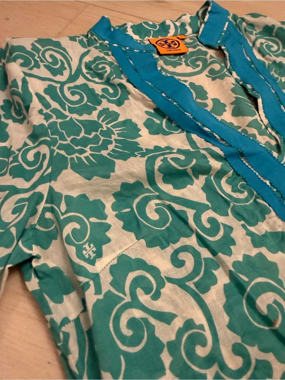 Tory Burch Teal Floral Long Sleeve Tunic